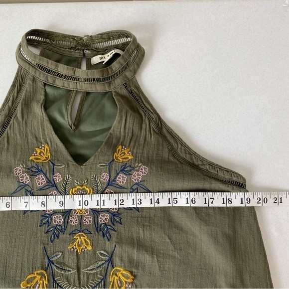 Miami Bohemian Sleeveless Embroidered Dress size Large Green Halter Key hole - Picture 14 of 16